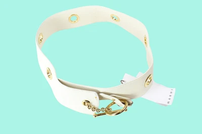 MARNI Belt Womens LARGE Leather Off White Gold Meal Details Ring Buckle Chain - Image 1 of 4