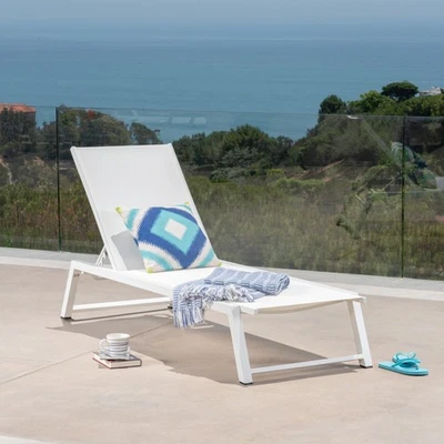 mesh-backed chaise Lounge, White Aluminum & Outdoor Mesh, 76.5"L - Image 1 of 4