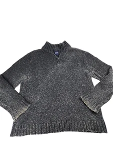 VINTAGE Gap Sweater Mens Large Gray Lambs Wool Mock Chunky Cottage Fisherman - Picture 1 of 12