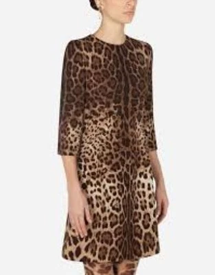 Vestido para mujer Dolce & Gabbana estampado de leopardo manga 3/4 lana crepé talla 48 Foto 1 de 4