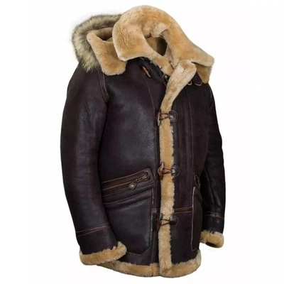 B-7 Bomber Flight Shearling Genuine Brown Fur Sheepskin Leather Jacket For Men's - Image 1 of 4