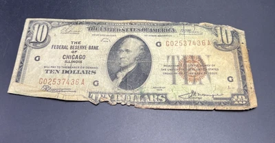 1929 $10 National Bank Chicago Very Circ Cull Ugly Damaged Low Serial #436 - Image 1 of 4