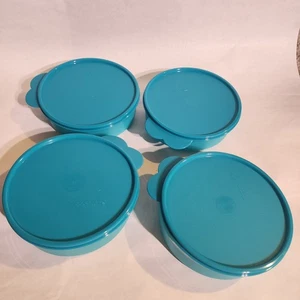 ☀️ Tupperware Set of 4 Big Wonders Bowls, Turquoise with Turquoise Seals, #1405 - Picture 1 of 8