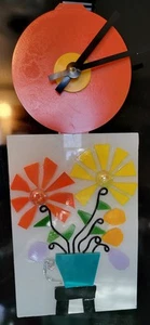OOAK Vintage POP ART Flower Power WANDUHR Mod Mixed Media GLAS Acryl Metall - Bild 1 von 9
