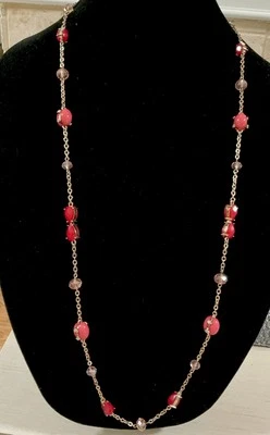 WHITE HOUSE BLACK MARKET Coral & Red Cabochon Crystal Gold Strand Necklace-NWOT - Изображение 1 из 4