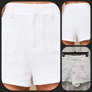 LULUS Look schicke weiße Tweed-Shorts mit hohem Bund ** Fronttaschen * Größe Medium ** neu ohne Etikett - Bild 1 von 9