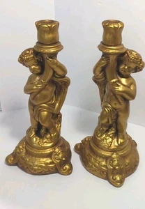 "Juego de 2 candelabros de querubín dorado de colección palo de tiza 13""" - Imagen 1 de 12