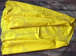 Mantel redondo XXL vintage bordado a mano/crochet amarillo algodón sin usar - Imagen 1 de 13