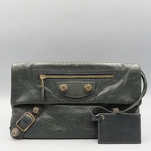 Balenciaga 186182 Khaki Leather Giant Envelope Clutch Bag - Picture 1 of 4