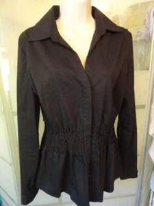 NWOT Ladies Black Worthington Stretch LS Button Shirt Top Elastic Waist -SZ L - Picture 1 of 5
