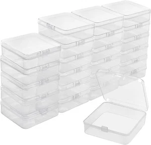 24 Large Clear Plastic Storage Boxes Craft Bead Jewellery & Pill Container Cases - Picture 1 of 7