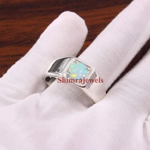 Natural Fuego Ópalo Piedra Preciosa Con 925 de Ley Anillo Plata para Hombres # - Imagen 1 de 6