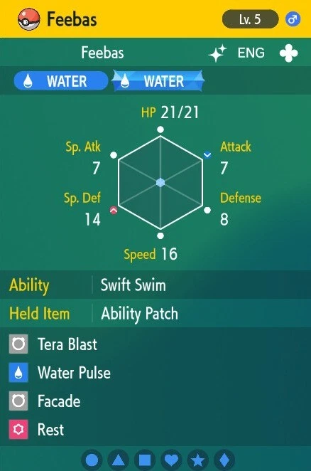 Pokemon Scarlet and Violet 6iv Shiny Max EV Feebas - Image 1 of 1