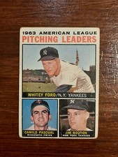 Whitey Ford Camilo Pascual Bouton 1963 AL Pitching Leaders 1964 Topps Card #4