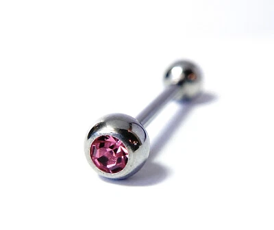 1pc Press-Fit Gem 316L Surgical Steel Barbell Tongue Tounge Ring 14g 5/8" (16mm) - Image 1 of 3