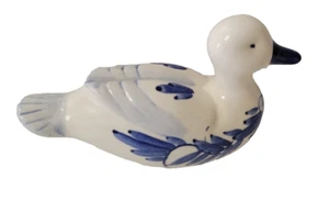 Piccola statuina anatra in porcellana floreale dipinta a mano blu Delft - Foto 1 di 5
