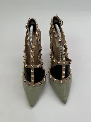 Valentino Garavani Patent Nappa Rockstud Ankle Strap 100mm Pumps 38 Green Te - Image 1 of 4