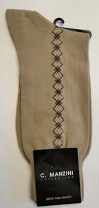 Mens Dress Socks Pair Size 10-13 Fine Hosiery Classic Design Mid Calf Manzini - Picture 1 of 5