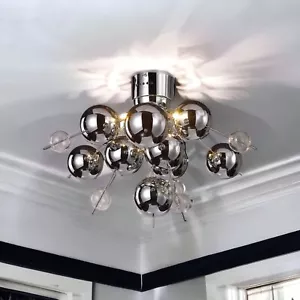 Lámpara de techo molecular cromada lámpara plata y bolas de vidrio transparente hogar - Imagen 1 de 8