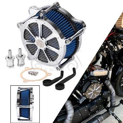 Chrome RSD Air Cleaner Blue Intake Filter For Harley Road Street Glide Softail - Image 1 of 4