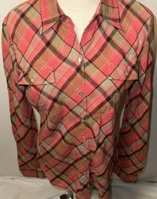 Jones New York Button Down Shirt w/ Roll Tab Sleeves   Plaid Size Medium - Image 1 of 4