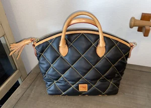 Dooney & Bourke Black Brown Quilted Hobo Handbag W/Vachetta Trim . NO STRAP - Picture 1 of 12