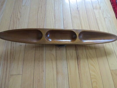 Rare Mid Century Modern Long Wood Olive Serving Tray With Sterling Silver Base - Image 1 of 4
