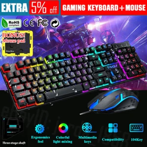 T6 Gaming Keyboard and Mouse Set for PC Laptop Rainbow Backlight Usb Ergonomic - Picture 1 of 12