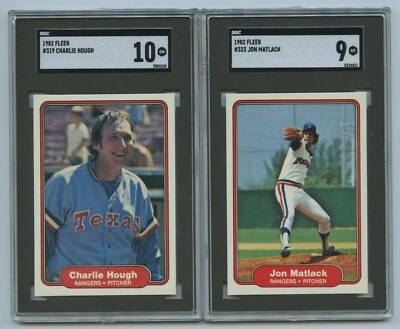 1982 Fleer #319 Charlie Hough SGC 10 GEM MINT and #323 Jon Matlack SGC 9 MINT - Image 1 of 2