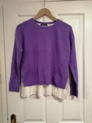 MINT VELVET  MERINO WOOL JUMPER, SIZE 8, lavender  with cream, pleated open back - Image 1 of 4