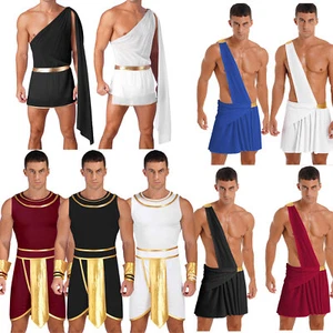Mens Deluxe Ancient Greek Roman Toga Costume Tunic Ruffle Dress Cosplay Outfits - Picture 1 of 113