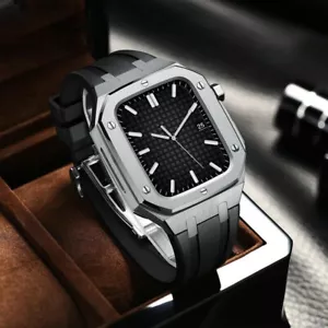 Estuche de acero inoxidable para Apple Watch 42/44/45 mm AP Royal Oak Mod + correa de goma - Imagen 1 de 81