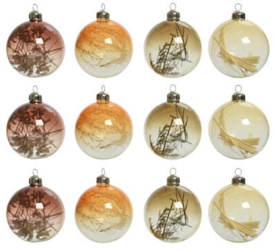 12 Weihnachtskugeln 8cm Glas gefüllt Trockenblumen Christbaumkugeln transparent - Bild 1 von 3