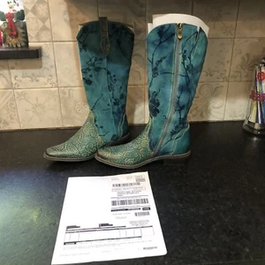 Spring Step L'artiste Laretilyn Turquesa Vaquera Botas de Vaquero Cuero Floral - Imagen 1 de 20