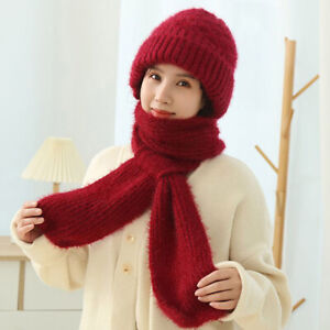 Womens Beanie Hat Ear Protection Knitted Soft Warm Winter Hooded Scarf Balaclava