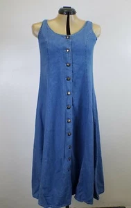 Women Denim Dress maxi long jumper blue Jean's sleeveless snap button's small - Picture 1 of 11