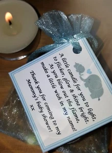 10 X BABY SHOWER SCENTED CANDLE FAVOURS BOY BLUE GIFT BOX  - Picture 1 of 8