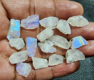 🌙 16pcs White Rainbow Moonstone Rough – Natural Gemstones 13–20mm, Blue Flash - Picture 1 of 11