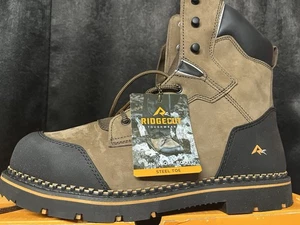 Ridgecut Men's 12 W Steel Toe Leather Work Boots, 8 in. Waterproof RCTOO4TS New - Picture 1 of 3