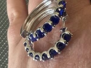 925 Sterling Silver Tanzanian Blue Spinel 5.25 Cttw Hoop Earrings - Picture 1 of 5
