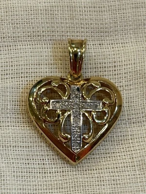 Colgante Corazón Cruz Diamante Oración del Señor Danbury Casa de la Moneda Plata de Ley 925 Oro Foto 1 de 4