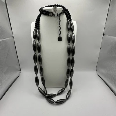 ZENZII Multi-strand Long Hematite & Black Bead Necklace NWT $59 - Image 1 of 4