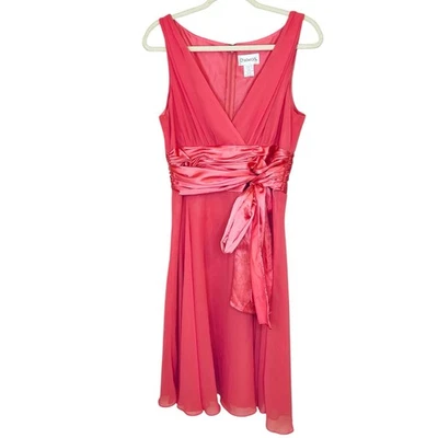 Vestido Chadwicks Sin Mangas 14 Coral Rosa Gasa Midi Largo Té Boda Formal Foto 1 de 4