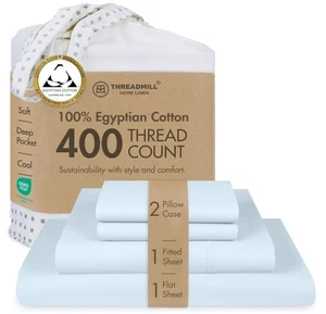 Set lenzuola Threadmill 100% cotone egiziano doppio XL 400TC raso azzurro chiaro - Foto 1 di 8