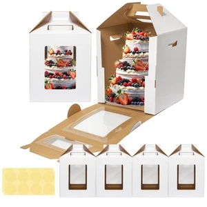 Tall Cake Boxes 4 Pack 12x12x14 for Tier Cakes with Window - 12 Inch Disposab... - Picture 1 of 6