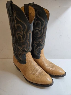 Botas Vaqueras Occidentales de Cuero Nocona 2 Tonos Negras Cosidas al Carmelo Para Hombre Talla 8 D Foto 1 de 4