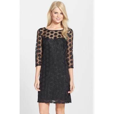 Vestido Betsey Johnson Talla 4 Negro Lunares Malla Transparente Superposición Vestido de Fiesta 🖤 Foto 1 de 4
