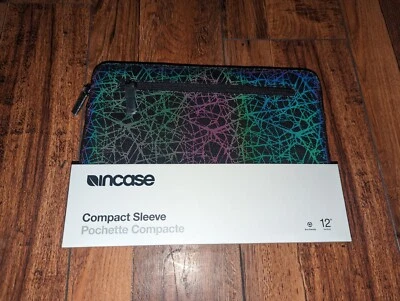 NEW Incase Compact Sleeve 12" Apple Macbook Holographic Black Case Zipper Pouch - Image 1 of 4