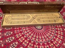 1974 Milton Bradley E.S. Lowe Wooden Cribbage Board Game With Pegs In Orig. Box