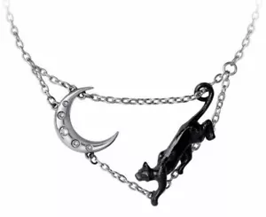 Minnaloushe Necklace, Moon Black Cat Gothic Fantasy, Luna Pagan, Alchemy England - Picture 1 of 3